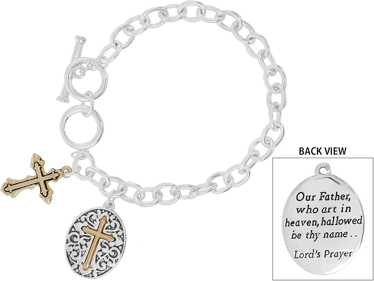 Rosemarie's Religious Gifts Women's Inspirational Religious Charms Toggle Clasp Bracelet, 7.5"-8"