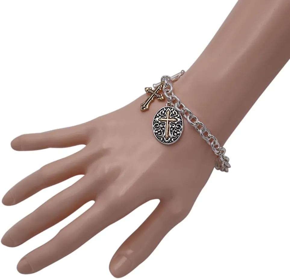 Rosemarie's Religious Gifts Women's Inspirational Religious Charms Toggle Clasp Bracelet, 7.5"-8"