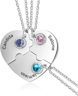 ROSI Best Friend Neckalces Customizable Rhinestone Best Friends Forever and BFF Necklace Engraved Puzzle Friendship Necklaces Set Split Heart Pendant Necklace Set of 3 or 4 (Set of 3)