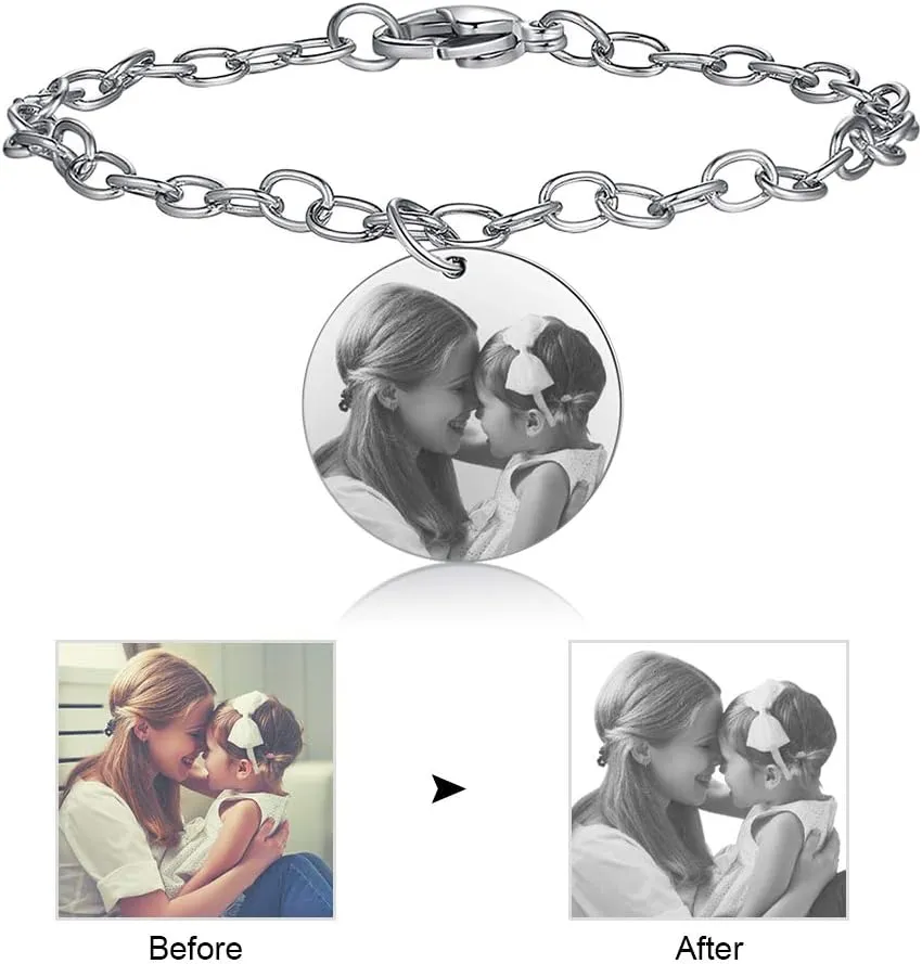 ROSI Personalized Bracelets with Picture Inside, Custom Projection Bracelets with Photos, Picture Bracelet Personalized Photo Gifts, Memorial Gifts for Women Mom Family Couple Girl