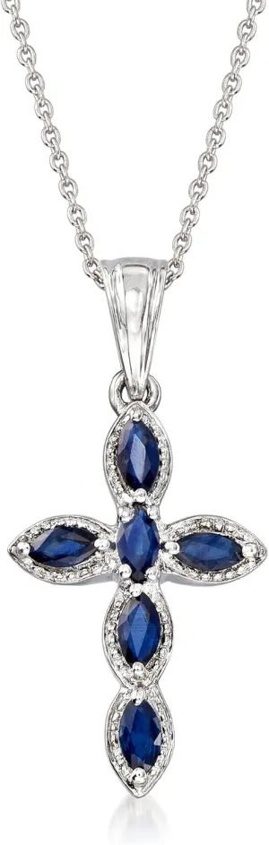 Ross-Simons 0.80 ct. t.w. Sapphire Cross Pendant Necklace in Sterling Silver
