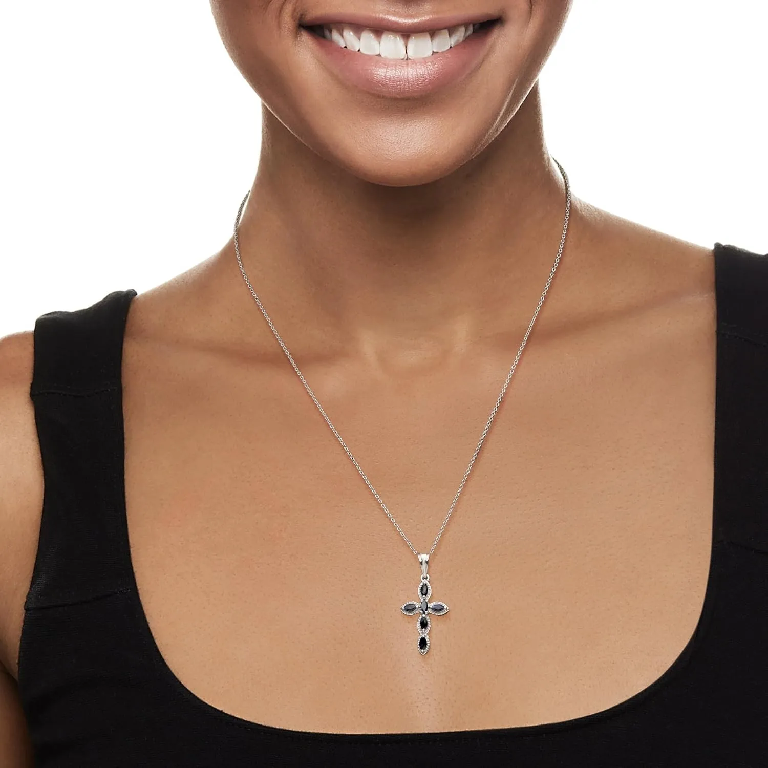 Ross-Simons 0.80 ct. t.w. Sapphire Cross Pendant Necklace in Sterling Silver