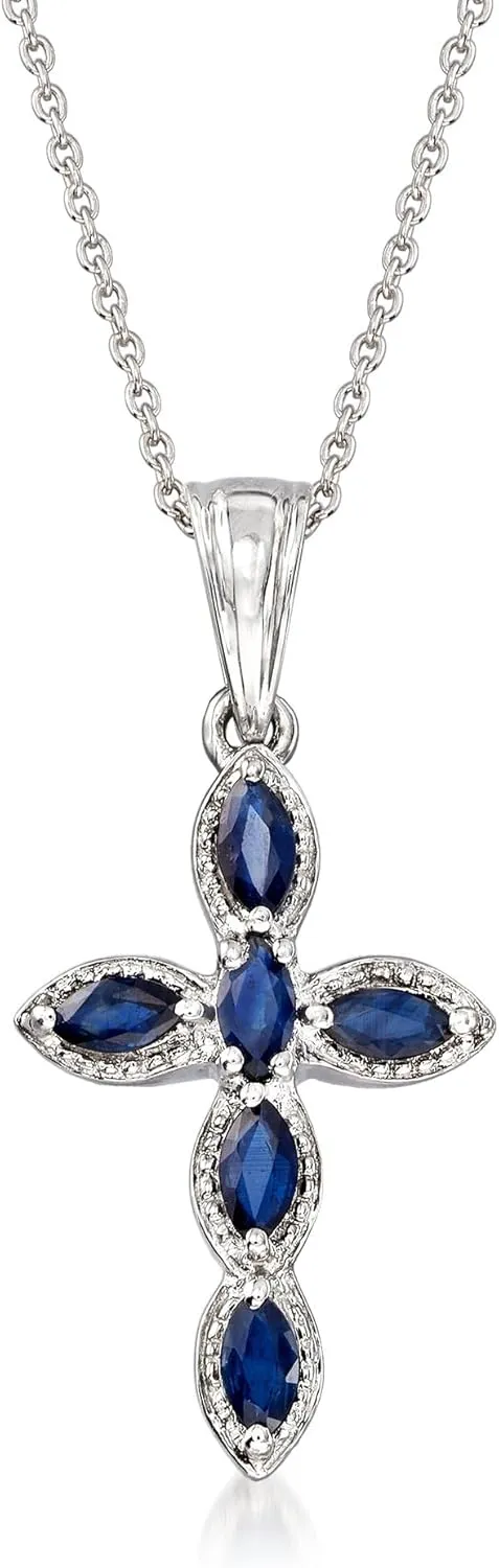 Ross-Simons 0.80 ct. t.w. Sapphire Cross Pendant Necklace in Sterling Silver