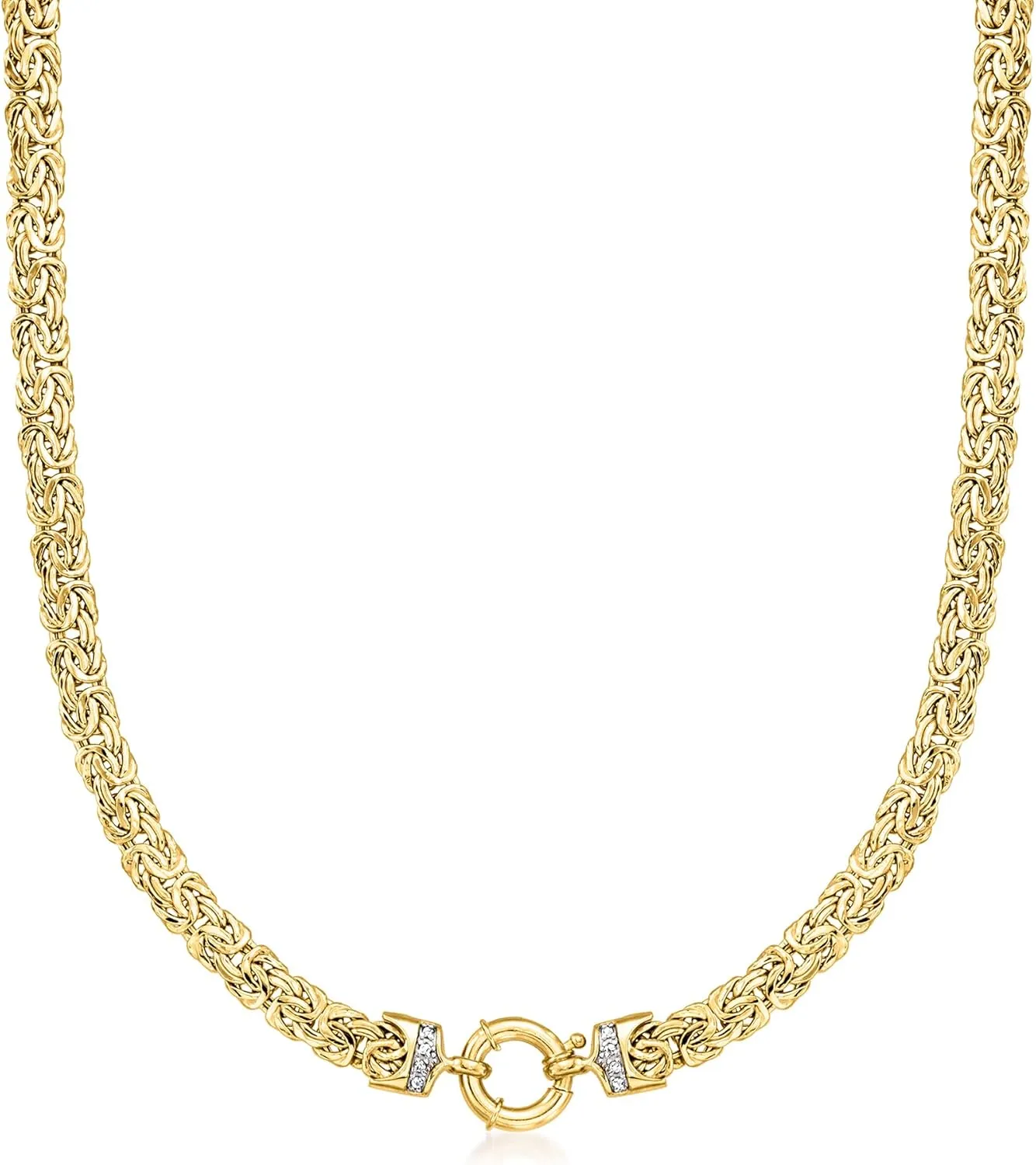 Ross-Simons 14kt Yellow Gold Flat Byzantine Necklace With Diamonds