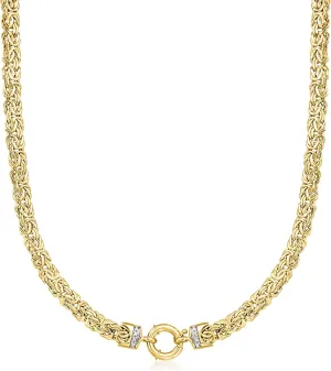 Ross-Simons 14kt Yellow Gold Flat Byzantine Necklace With Diamonds