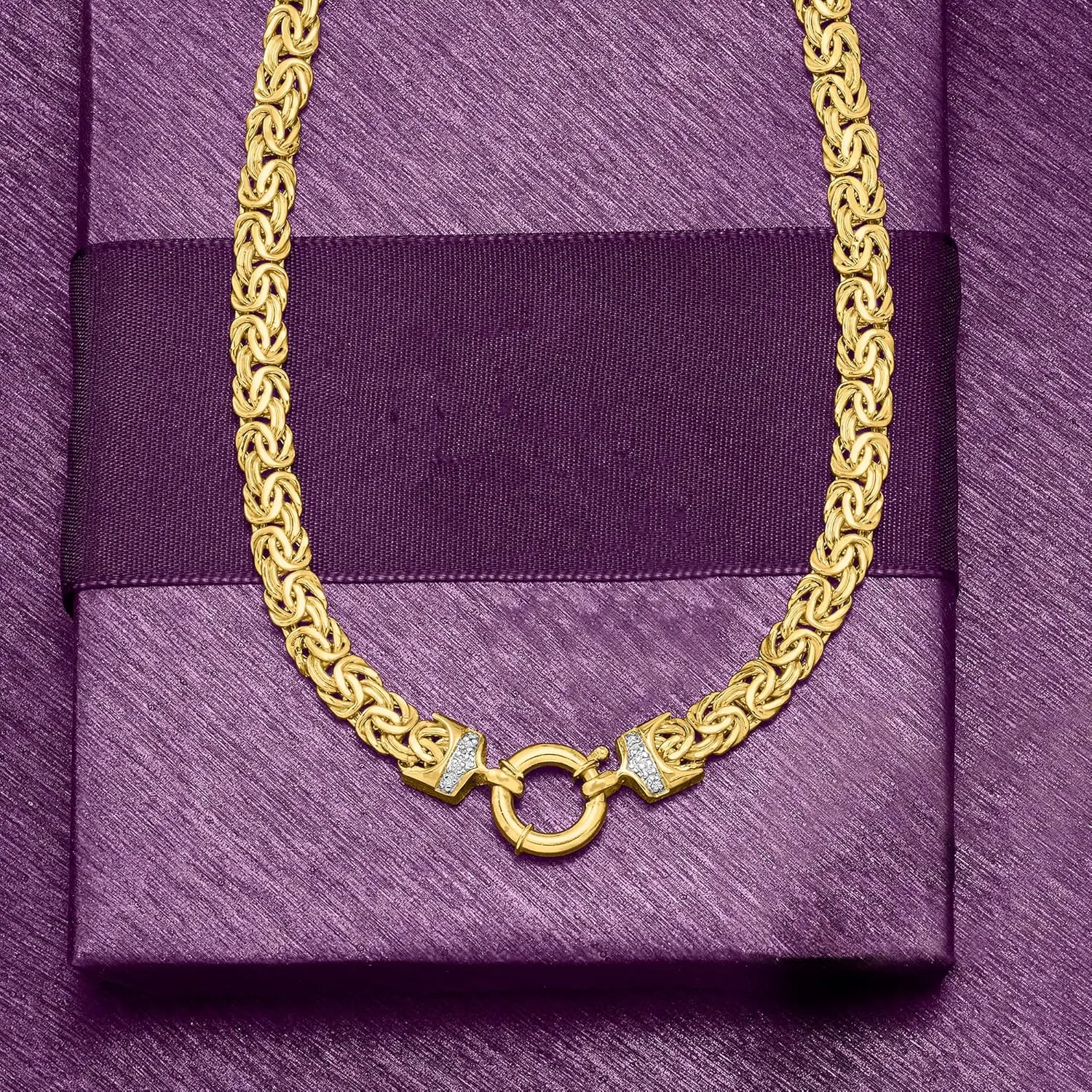 Ross-Simons 14kt Yellow Gold Flat Byzantine Necklace With Diamonds