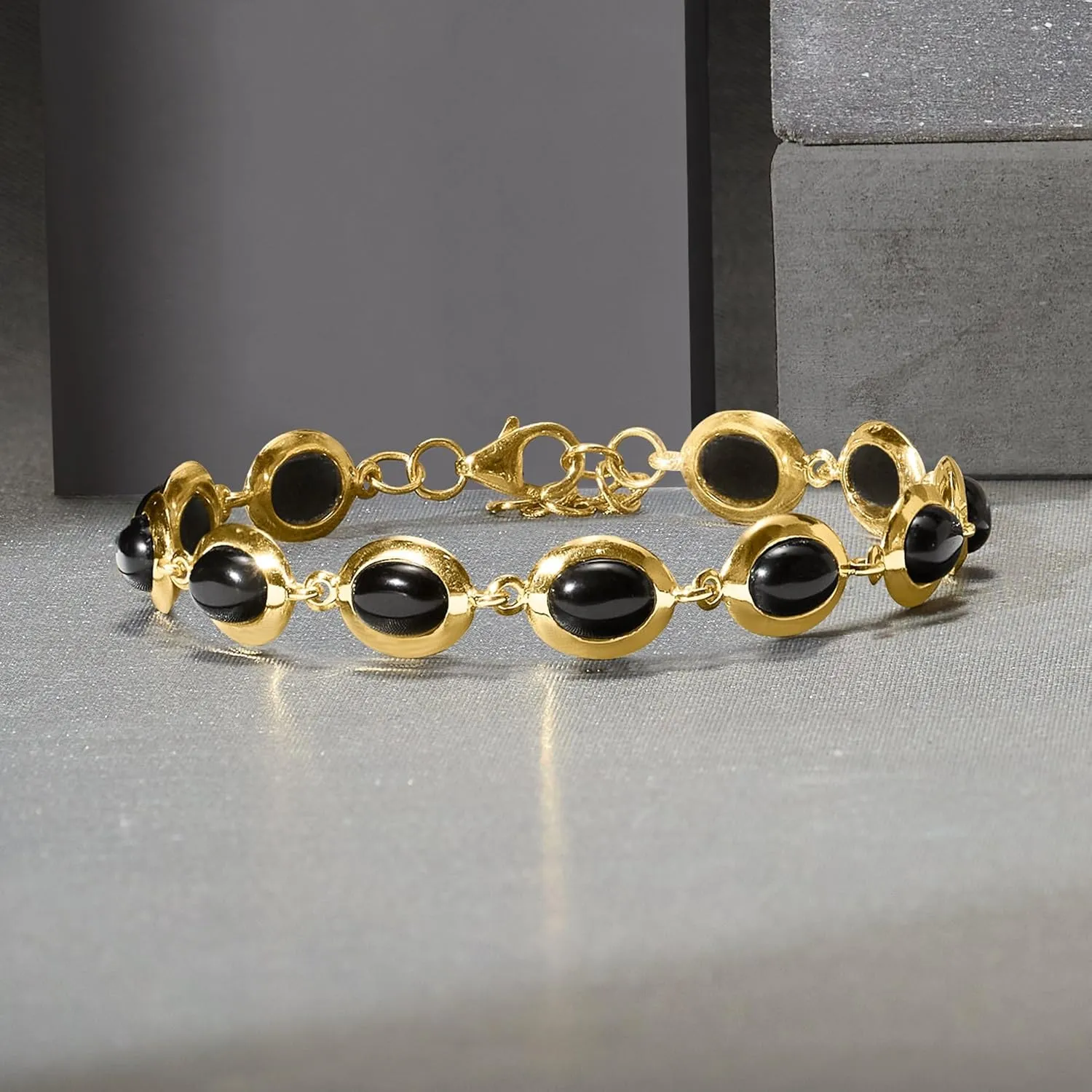 Ross-Simons Black Onyx Bracelet in 18kt Gold Over Sterling