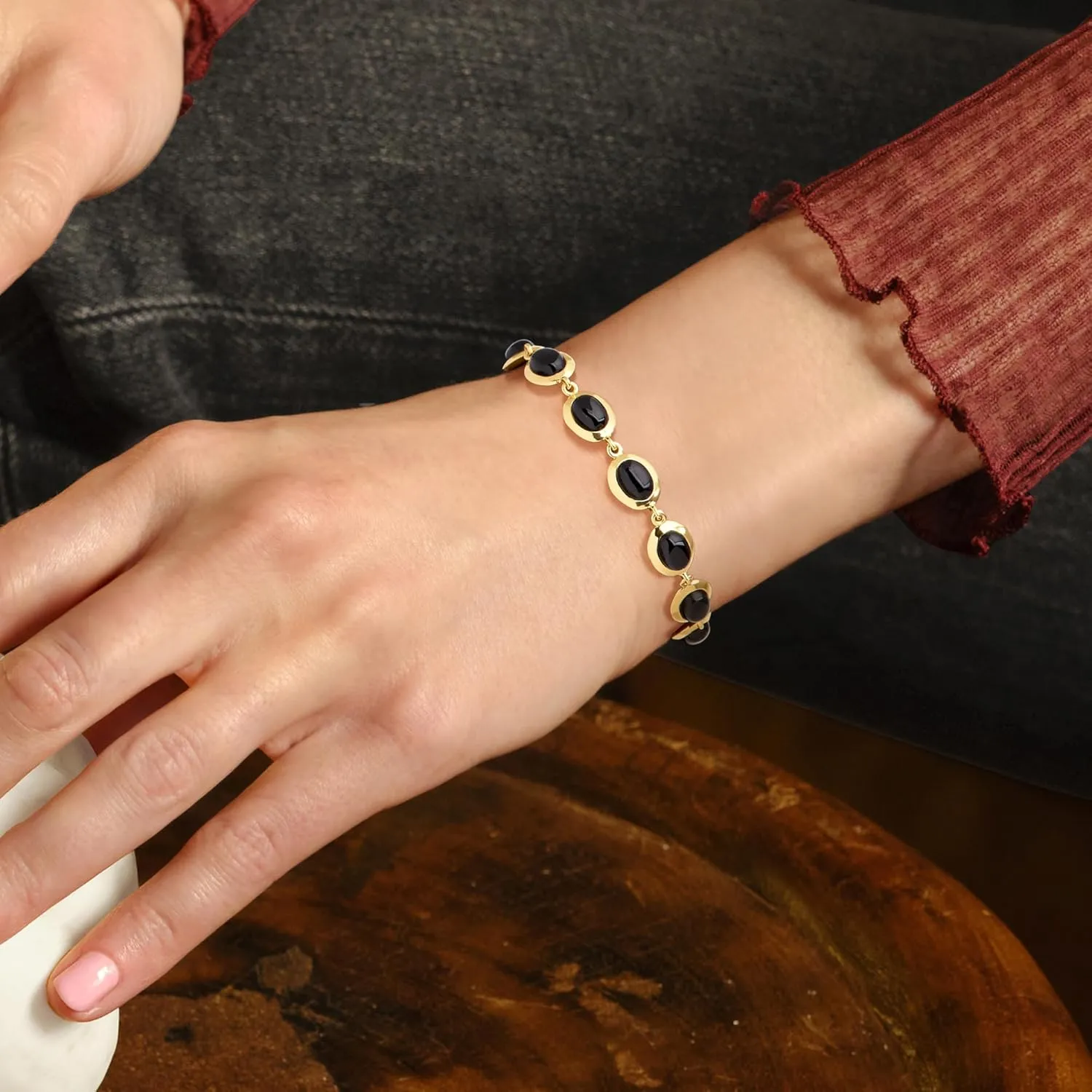 Ross-Simons Black Onyx Bracelet in 18kt Gold Over Sterling