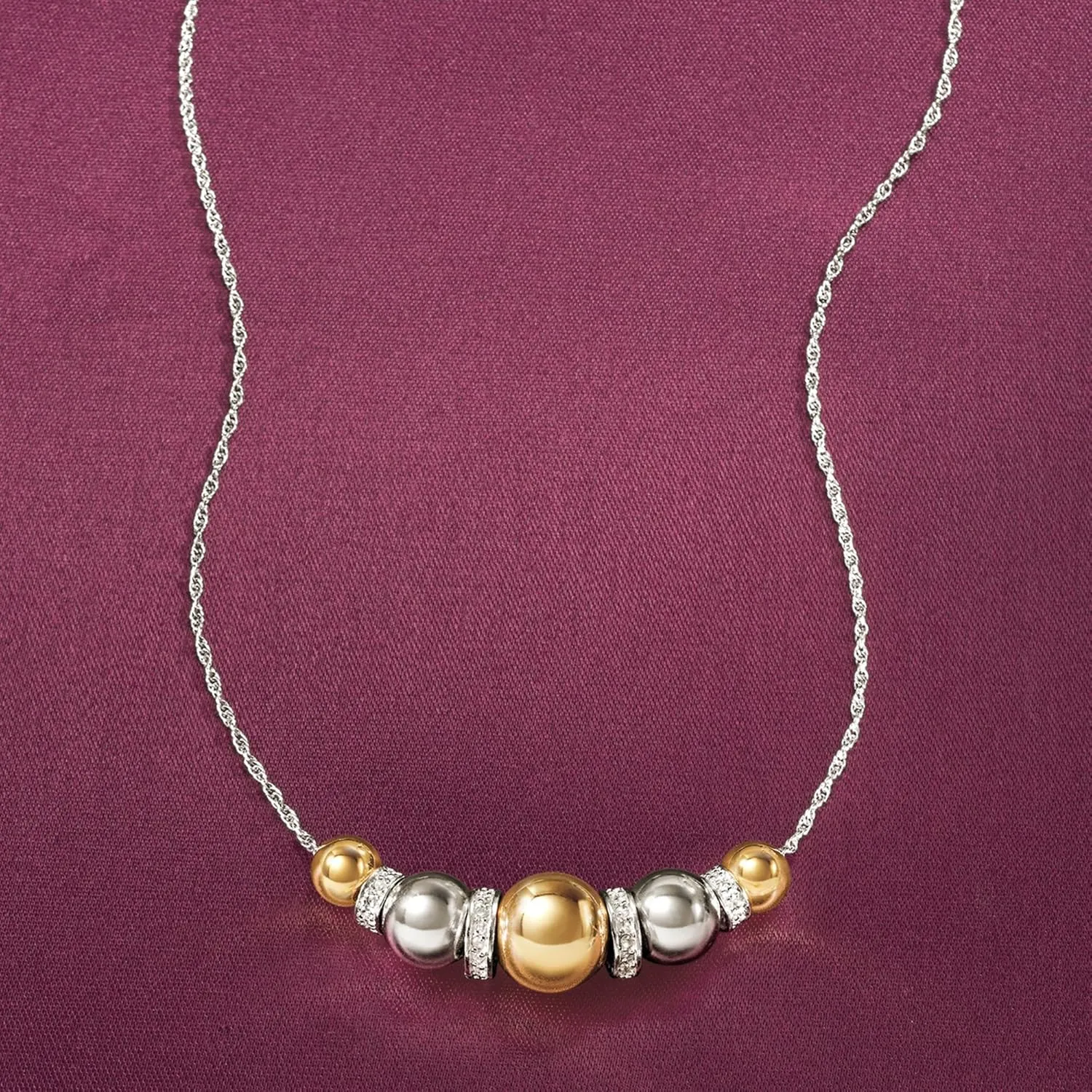 Ross-Simons Sterling Silver and 14kt Yellow Gold Bead Necklace With .35 ct. t.w. Diamonds