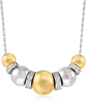 Ross-Simons Sterling Silver and 14kt Yellow Gold Bead Necklace With .35 ct. t.w. Diamonds