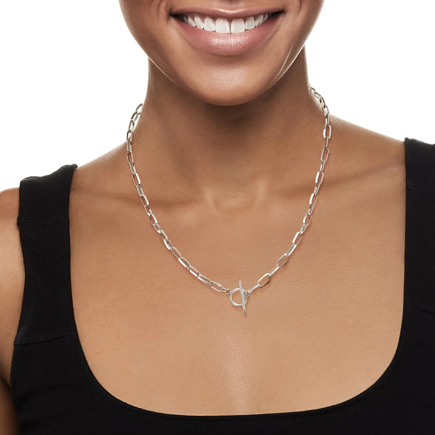 Ross-Simons Sterling Silver Paper Clip Link Toggle Necklace