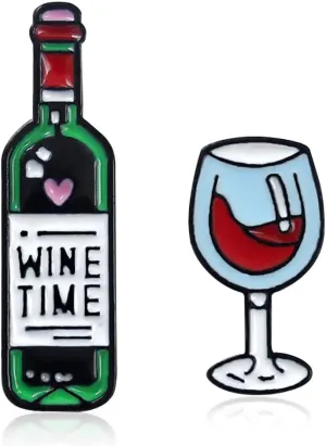 ROSTIVO Enamel Pins for Backpacks Wine Time Bottle Cup Lapel Brooches Pin for Men and Women Novelty Pins for Bags Jackets Hats
