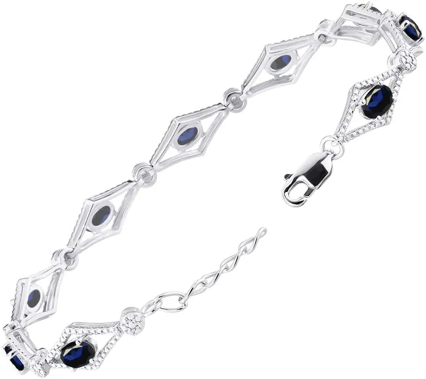 Rylos Women's 925 Sterling Silver Tennis Bracelet - Gemstone & Diamonds - Adjustable to Fit 7-8" Wrist - 9 Beautiful 6X4MM Birthstone Options - Stunning Jewelry for Women - Friendship Bracelets