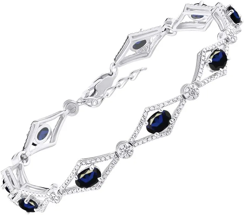 Rylos Women's 925 Sterling Silver Tennis Bracelet - Gemstone & Diamonds - Adjustable to Fit 7-8" Wrist - 9 Beautiful 6X4MM Birthstone Options - Stunning Jewelry for Women - Friendship Bracelets