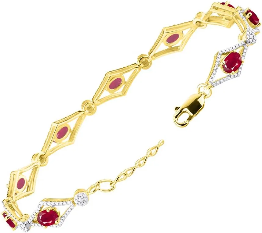 RYLOS Women's 925 Yellow Gold Plated Silver Tennis Bracelet - Gemstone & Diamonds - Adjustable to Fit 7-8" Wrist - 9 Beautiful 6X4MM Birthstone Options - Stunning Jewelry for Women - Friendship Bracelets