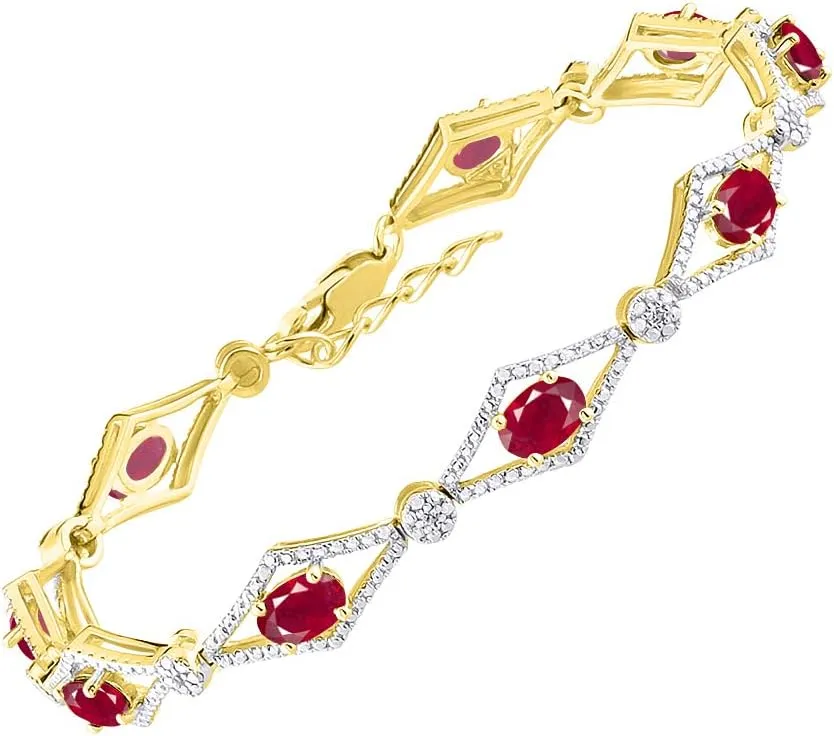RYLOS Women's 925 Yellow Gold Plated Silver Tennis Bracelet - Gemstone & Diamonds - Adjustable to Fit 7-8" Wrist - 9 Beautiful 6X4MM Birthstone Options - Stunning Jewelry for Women - Friendship Bracelets