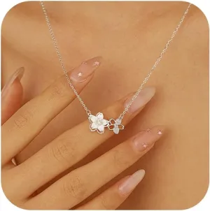 S925 Sterling Silver Dainty White Flower Necklace to Dauhghter Mother,14k Gold Plated Cubic Zirconia Flowers Necklace for Women Hypoallergenic Adjustable Chain Wedding Jewelry,Graduation Gifts