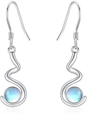 S925 Sterling Silver Wave Shape Drop Earrings Moonstone Dangle Earrings Moonstone Jewelry Gifts for Women Girlfriends