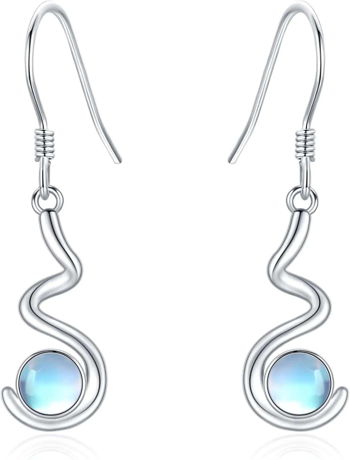 S925 Sterling Silver Wave Shape Drop Earrings Moonstone Dangle Earrings Moonstone Jewelry Gifts for Women Girlfriends