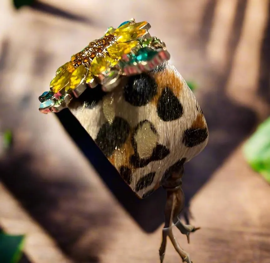Sandra Ling - Wild Sunflower Leopard Genuine Leather Bracelet