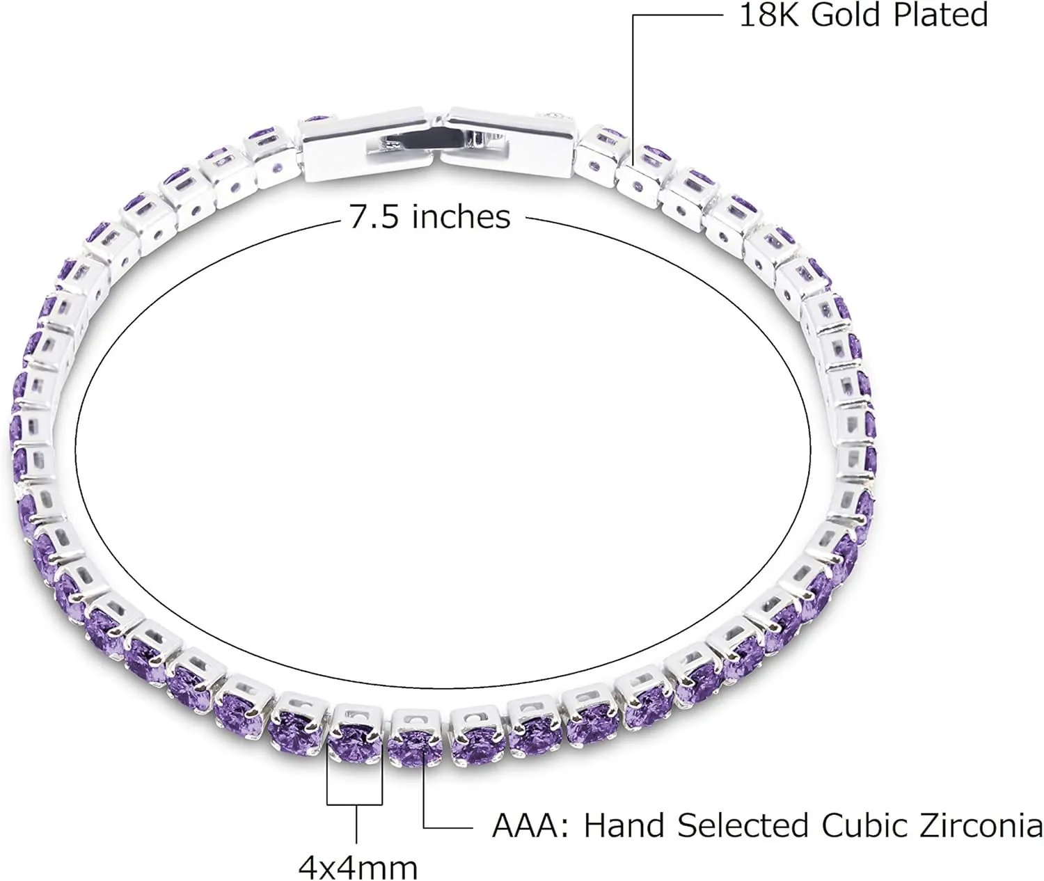 Savlano 14K Gold Plated Cubic Zirconia Round 4MM Classic Tennis Bracelet For Women
