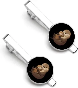 Sea Otter Mom Tie Clip Classic Necktie Bar Pinch Clothing Accessories for Wedding Party Business