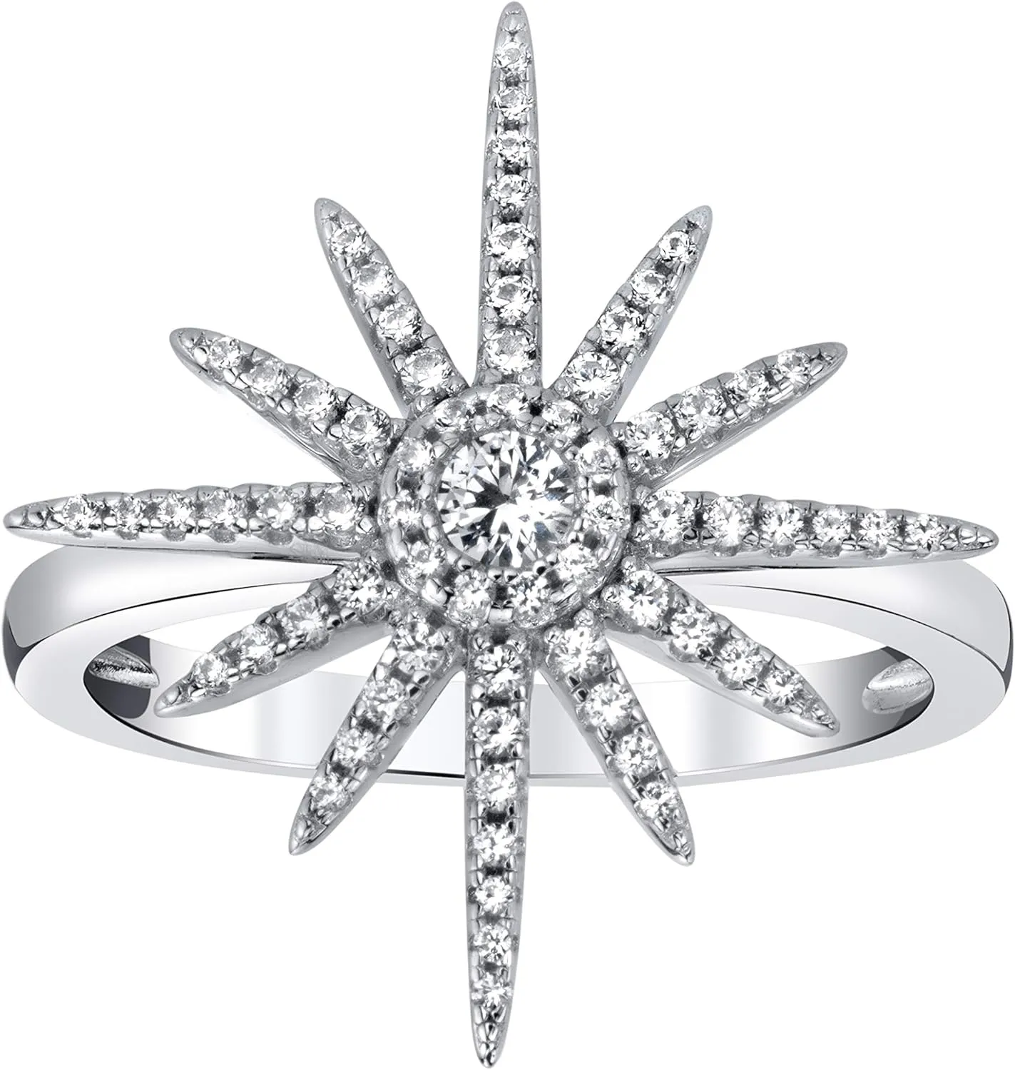 SERAFINA  Womens White Sapphire Starburst Earrings Pendant Necklace Ring Set in 925 Sterling Silver with Lobster Clasp and 18" Chain For Her