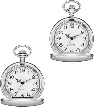 Set of 2 Classic Pocket Watch with Chain for Men and Women