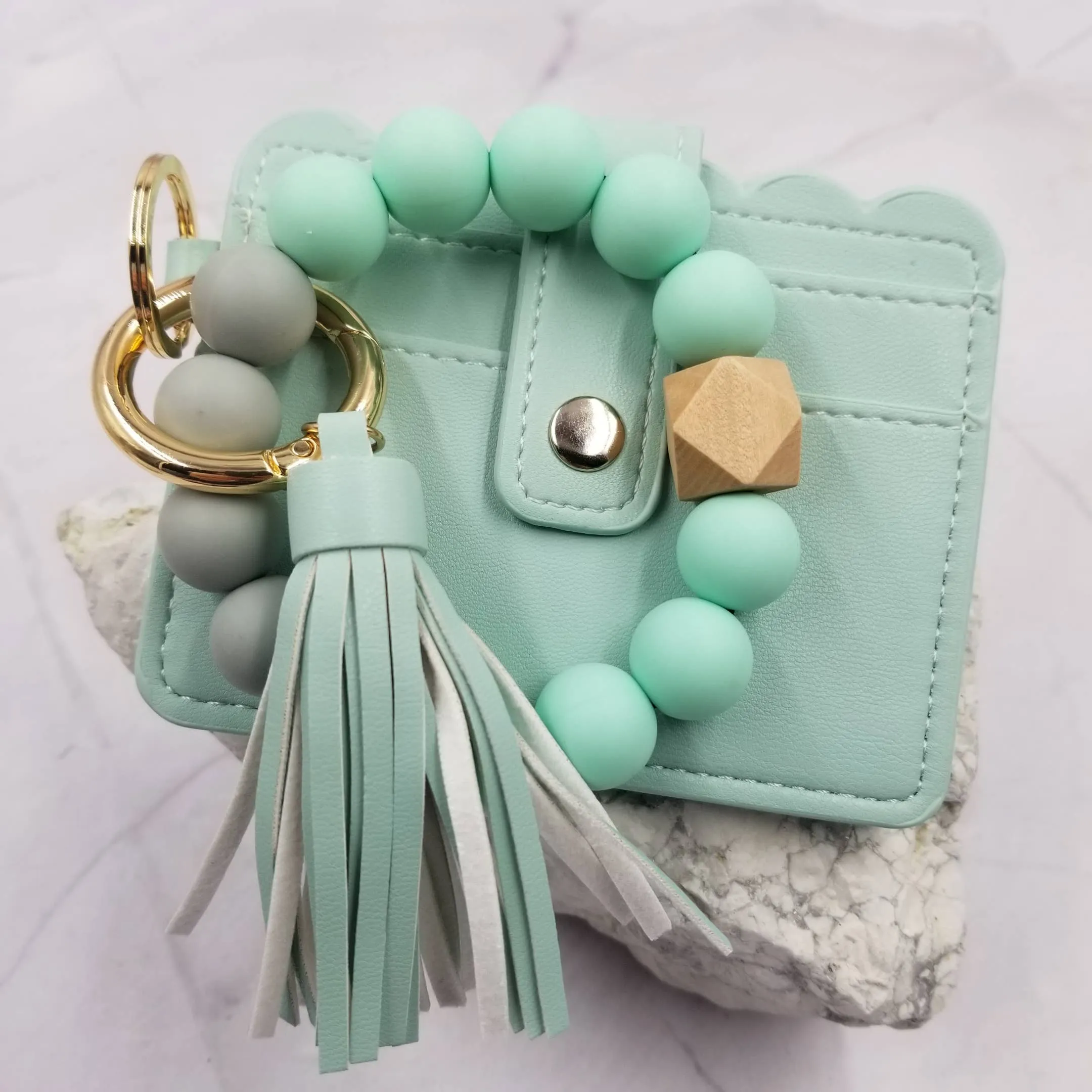 Silicone Bead Keychain   Card Holder