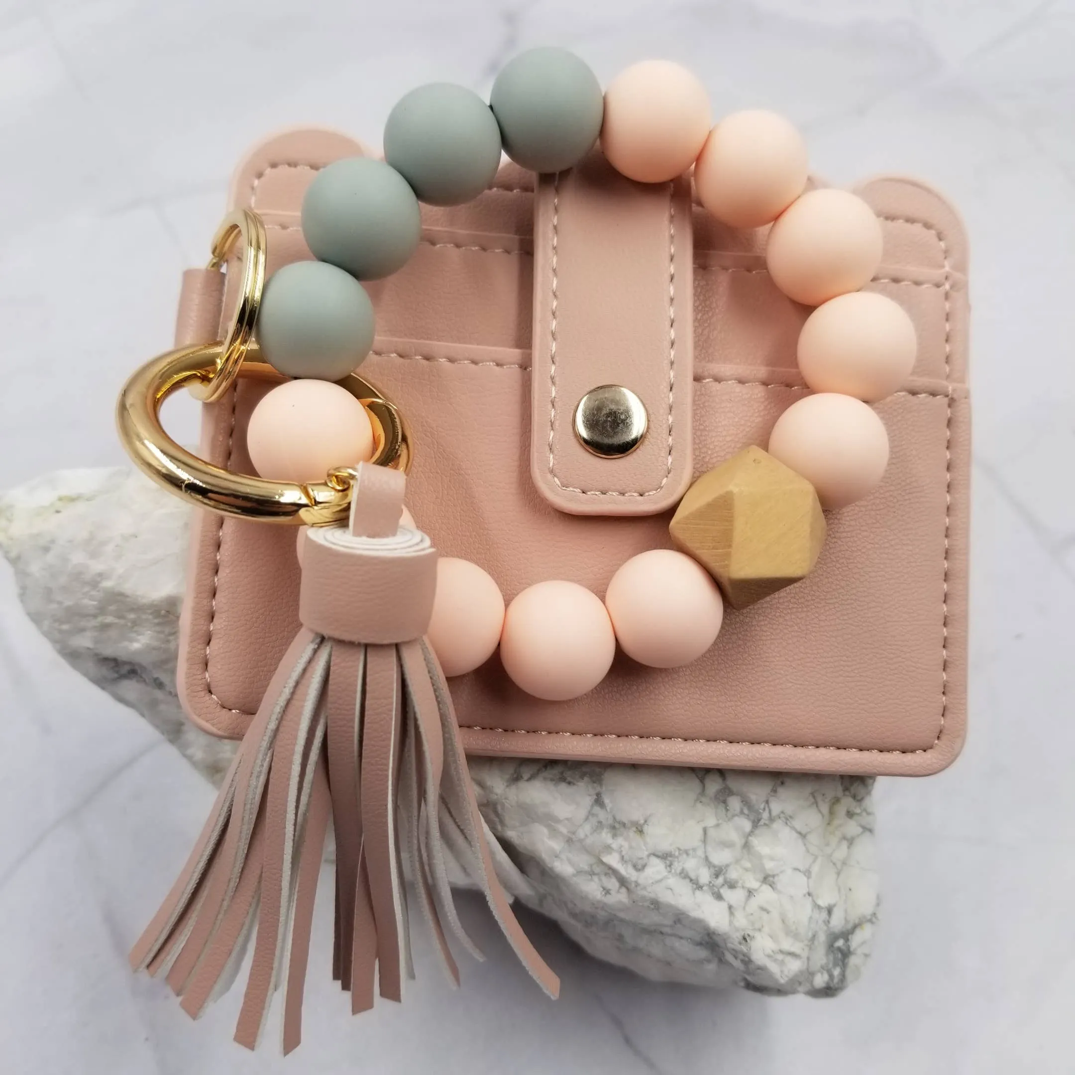 Silicone Bead Keychain   Card Holder