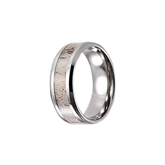 Silver Deer Antler Rings for Men Wedding Band Tungsten Ring 8mm Nature Ring with Genuine Deer Antler Inlay Couples Ring Set Antler Wedding Bands Womens Ring
