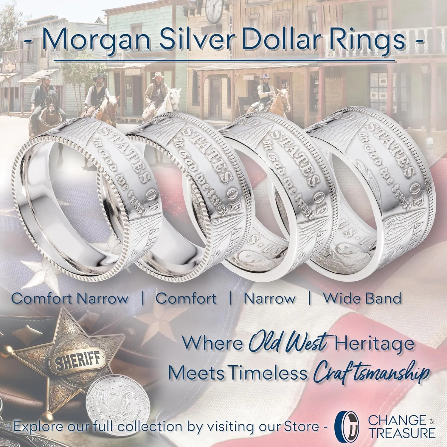 Silver Mens Rings - Handcrafted 1921 Morgan Silver Dollar Rings Made In USA | Men's Rings Silver Crafted from Authentic Silver Coins | Real Silver Rings for Men | Change To Treasure (Patina, 10)