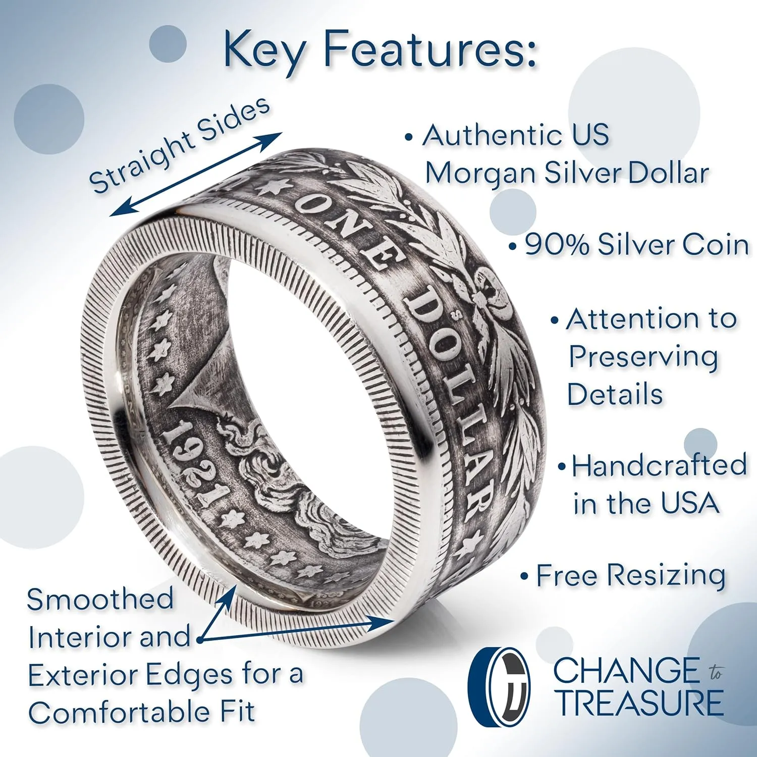 Silver Mens Rings - Handcrafted 1921 Morgan Silver Dollar Rings Made In USA | Men's Rings Silver Crafted from Authentic Silver Coins | Real Silver Rings for Men | Change To Treasure (Patina, 10)