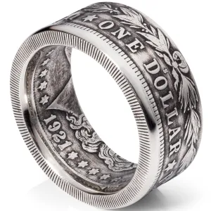 Silver Mens Rings - Handcrafted 1921 Morgan Silver Dollar Rings Made In USA | Men's Rings Silver Crafted from Authentic Silver Coins | Real Silver Rings for Men | Change To Treasure (Patina, 10)