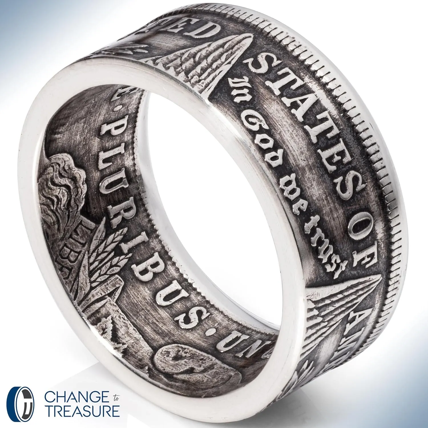 Silver Mens Rings - Handcrafted 1921 Morgan Silver Dollar Rings Made In USA | Men's Rings Silver Crafted from Authentic Silver Coins | Real Silver Rings for Men | Change To Treasure (Patina, 10)