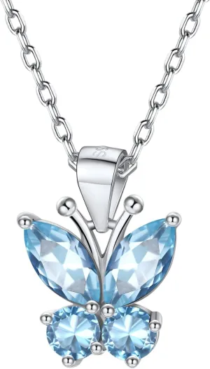 SILVERCUTE Butterfly Earrings Necklace Ring, 925 Sterling Silver Cute Ear Cuffs/Stackable Rings/Stud Earrings for Women Teen Girls -Stunning CZ Birthstone Butterfly Jewelry Gift with Box