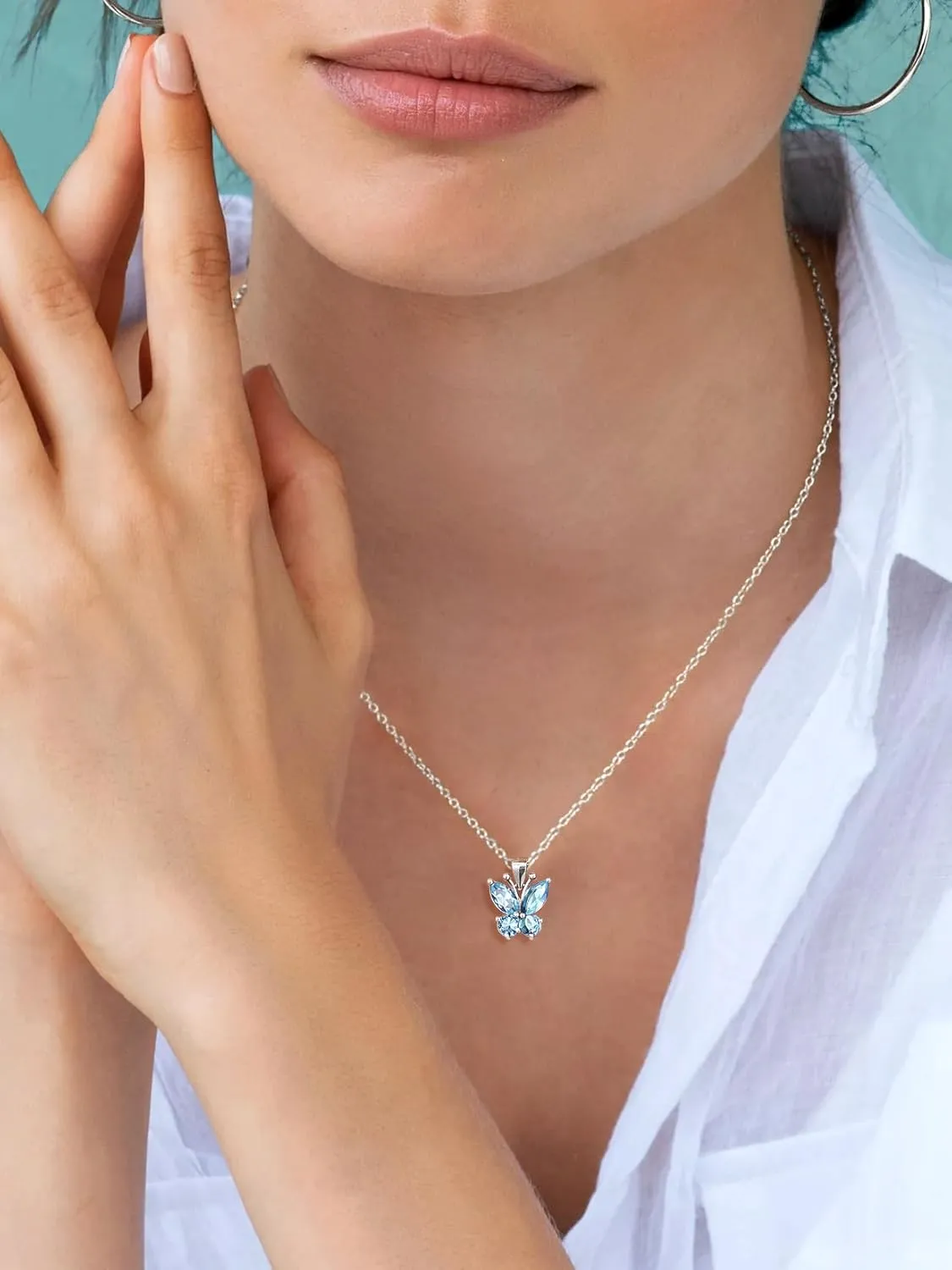 SILVERCUTE Butterfly Earrings Necklace Ring, 925 Sterling Silver Cute Ear Cuffs/Stackable Rings/Stud Earrings for Women Teen Girls -Stunning CZ Birthstone Butterfly Jewelry Gift with Box