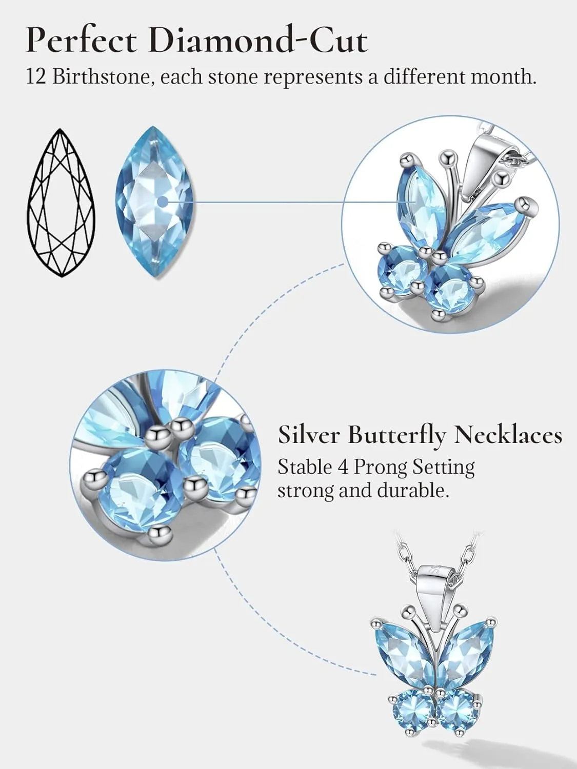 SILVERCUTE Butterfly Earrings Necklace Ring, 925 Sterling Silver Cute Ear Cuffs/Stackable Rings/Stud Earrings for Women Teen Girls -Stunning CZ Birthstone Butterfly Jewelry Gift with Box