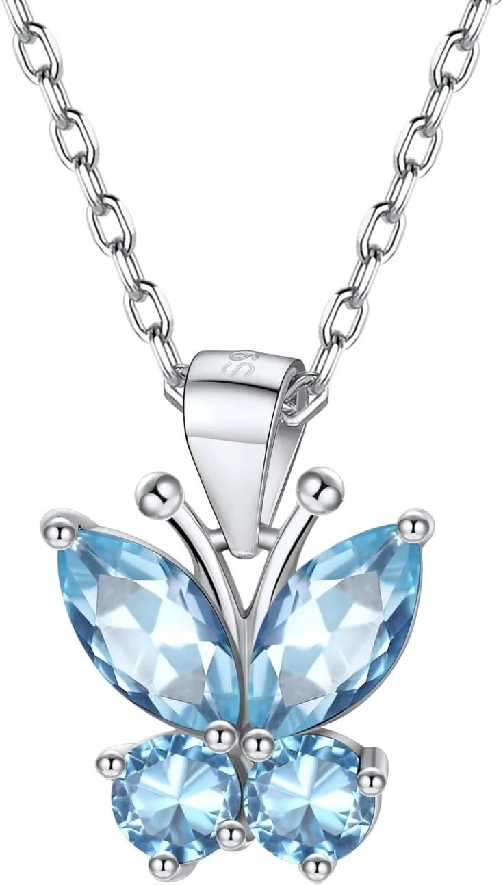 SILVERCUTE Butterfly Earrings Necklace Ring, 925 Sterling Silver Cute Ear Cuffs/Stackable Rings/Stud Earrings for Women Teen Girls -Stunning CZ Birthstone Butterfly Jewelry Gift with Box