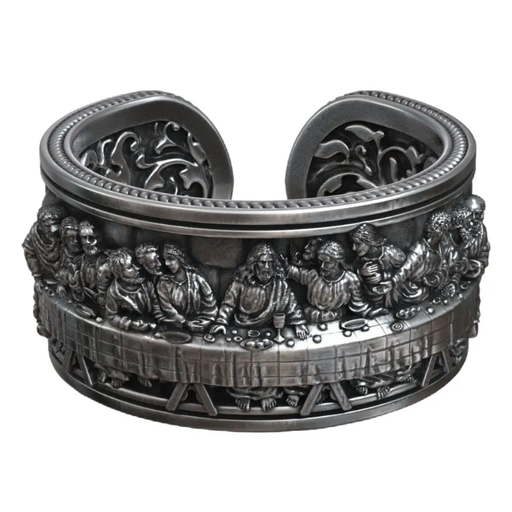 SilverDia Leonardo The Last Supper Jesus Ring Ancient Religious Ring Anxiety Ring Christian Ring Catholic Jewelry Handmade Sterling Silver Mens Womens Adjustable Ring Faith Engraved Band Ring