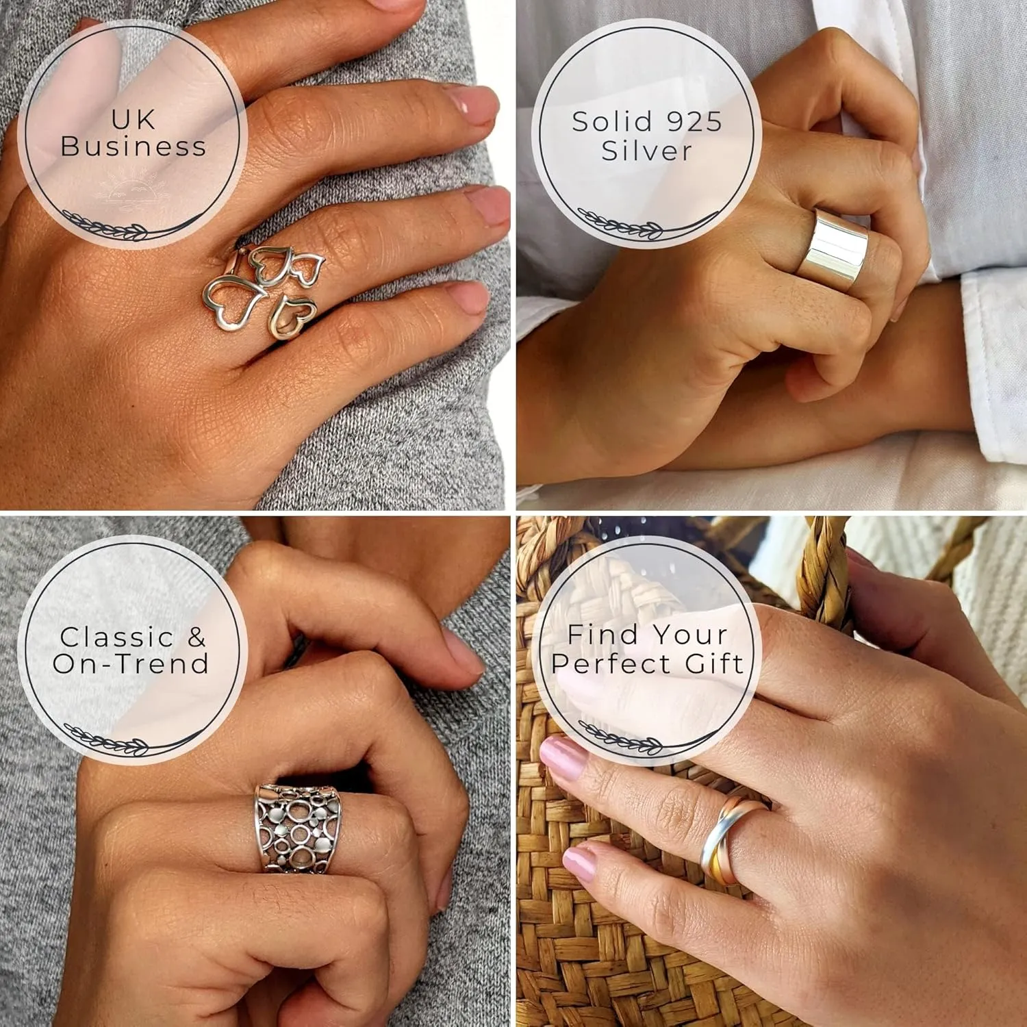 Silverly Puzzle Rings Women Sterling Silver - 925 Sterling Silver Ring - Braided Woven Multiband Promise Ring for Men - Women's Wedding Band - Turkish Wedding Rings His and Hers