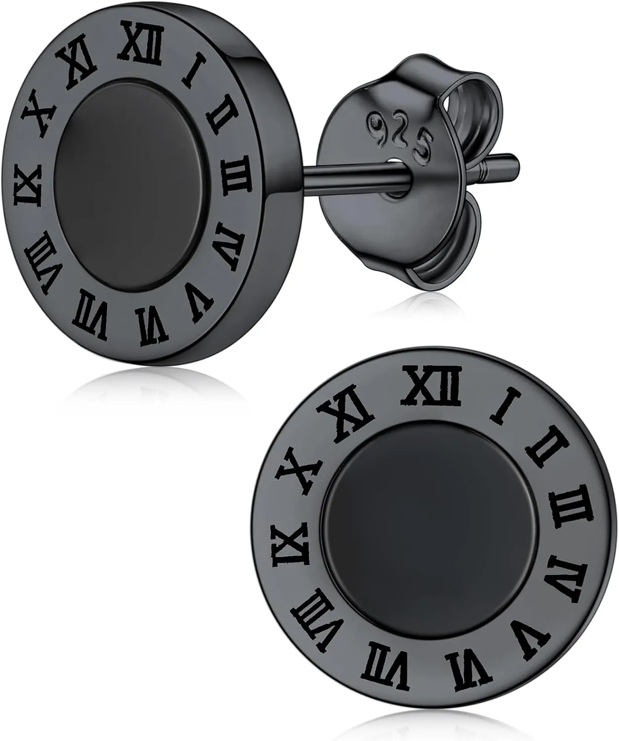 Silvora 925 Sterling Silver Roman Numerals Black Onyx Earrings For Men Women Men Earring Stud