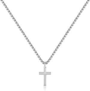 Simple Silver Cross Necklace for Men, Stainless Steel Mens Cross Pendant Chain Necklace for Women Black Gold Rolo Link Chain 16-24 Inch Birthday Gift for Women Man