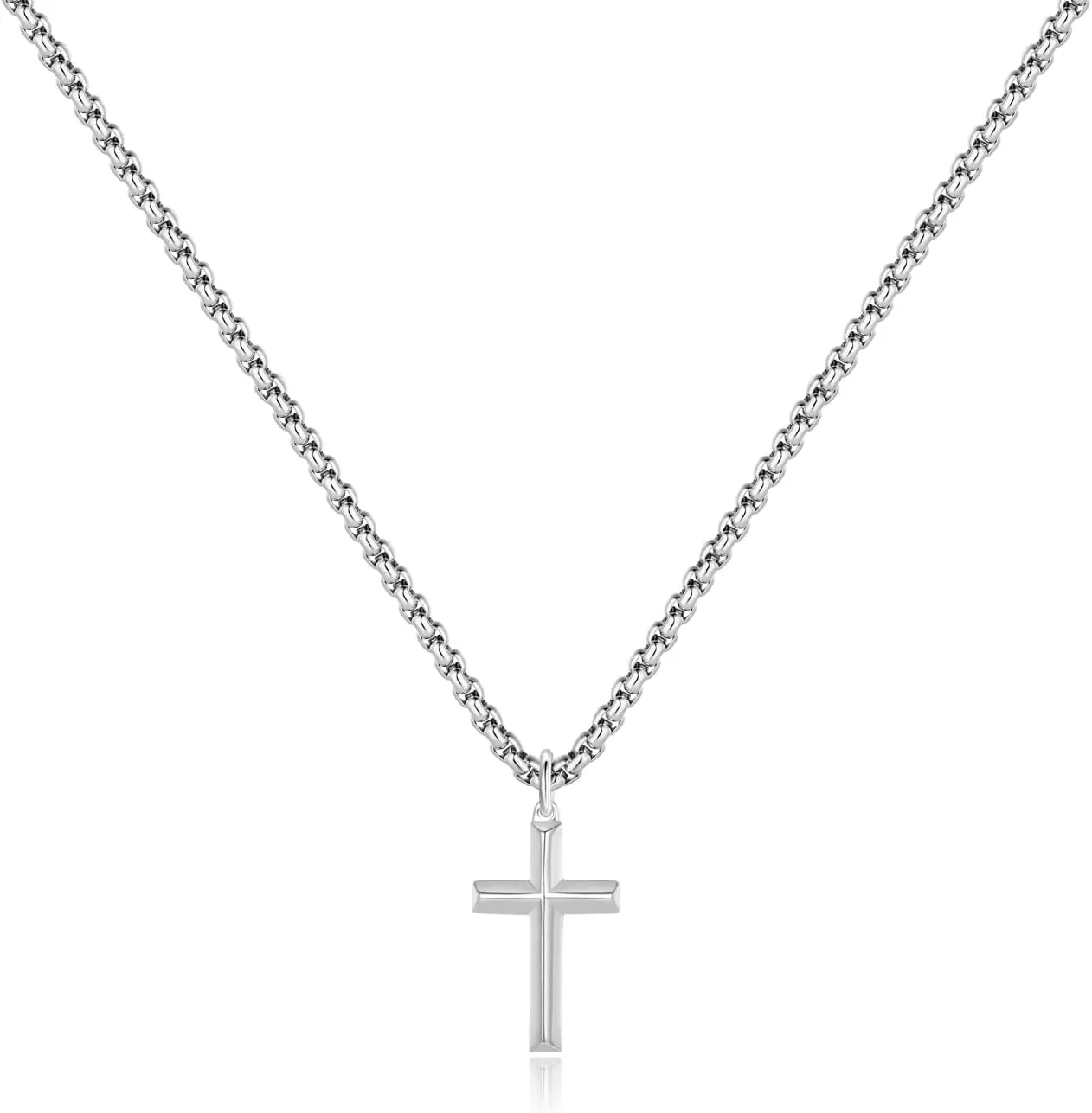 Simple Silver Cross Necklace for Men, Stainless Steel Mens Cross Pendant Chain Necklace for Women Black Gold Rolo Link Chain 16-24 Inch Birthday Gift for Women Man