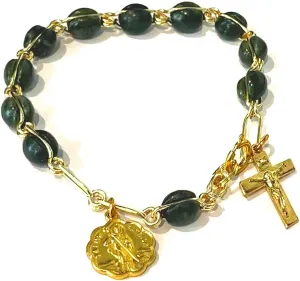 Single Decade Rosary Bracelet #RB112 Gold, Medium, Green