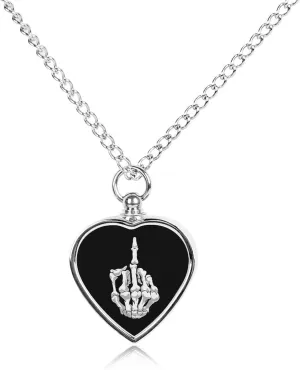 Skull Middle Finger Pet Urn Necklace Personalized Photo Pendant Necklace Jewelry for Men Women