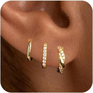Small Gold Hoop Earrings Set for Women, 14K Gold Plated Stack Hypoallergenic Huggie Hoop Earrings for Women Trendy Dainty Cartilage Cubic Zirconia Earrings Multiple Piercing Jewelry Gifts