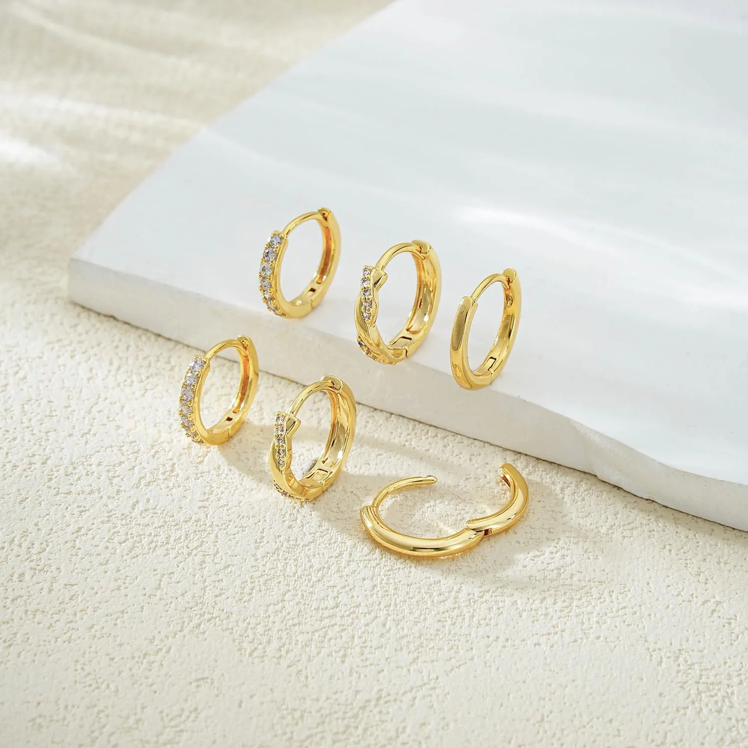 Small Gold Hoop Earrings Set for Women, 14K Gold Plated Stack Hypoallergenic Huggie Hoop Earrings for Women Trendy Dainty Cartilage Cubic Zirconia Earrings Multiple Piercing Jewelry Gifts