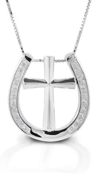 Small Horseshoe Cross Necklace - Sterling Silver Necklace | Western Jewelry for Women | Necklace for Rodeo Outfits and Horse Lovers - Western Accessories
