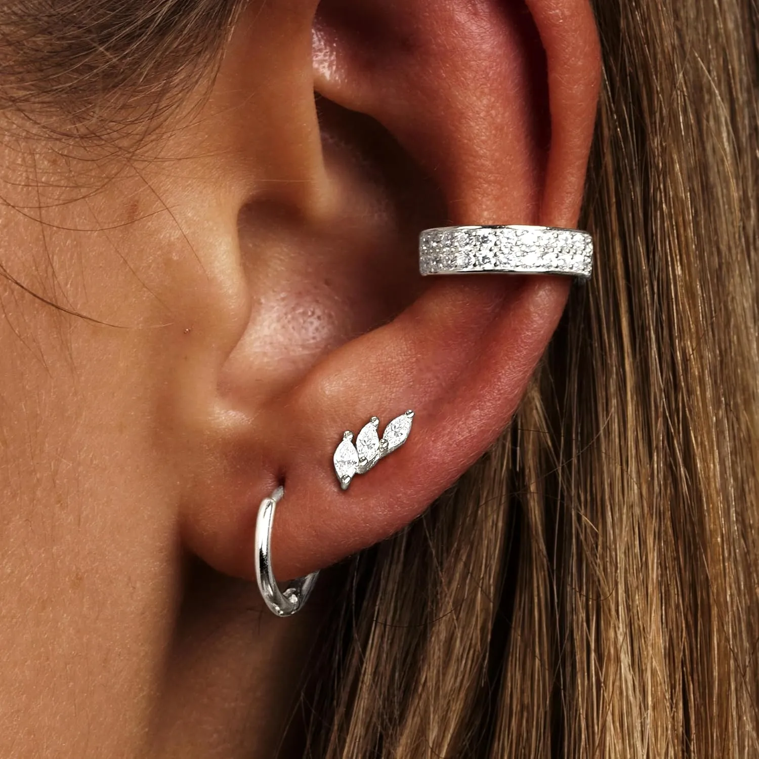 Small Sterling Silver Huggie Hoop Earrings Set for Women, 14K Gold Studs for Multiple Piercing Hypoallergenic Trendy Jewelry, Dainty Stacked Cute Mini Cartilage Helix Earings for Womens Gift